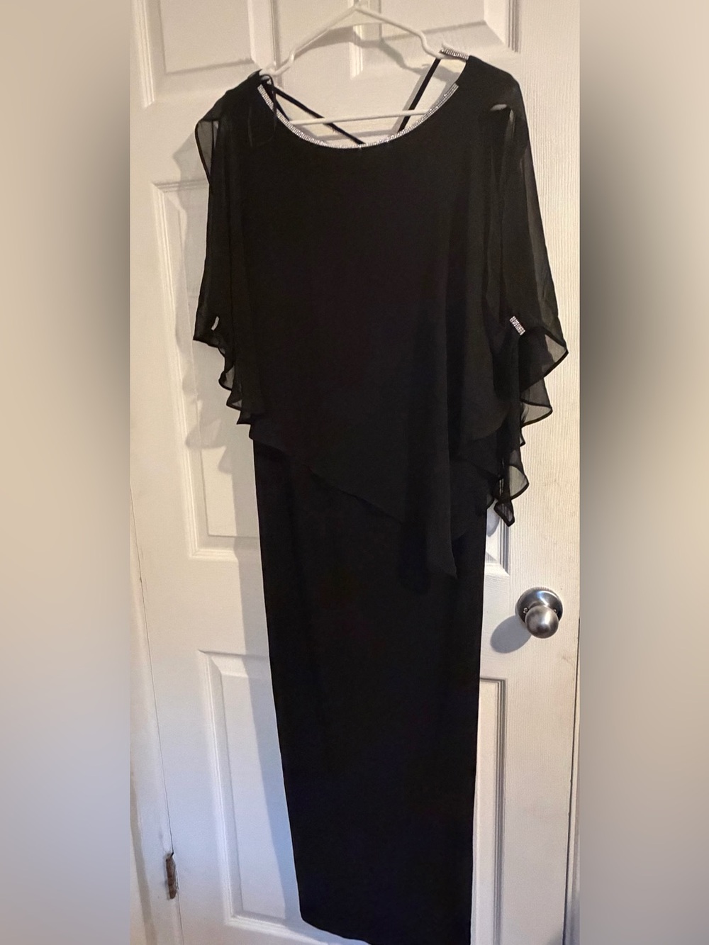 MSK Rhinestone-Trim Chiffon Overlay Maxi Dress Black